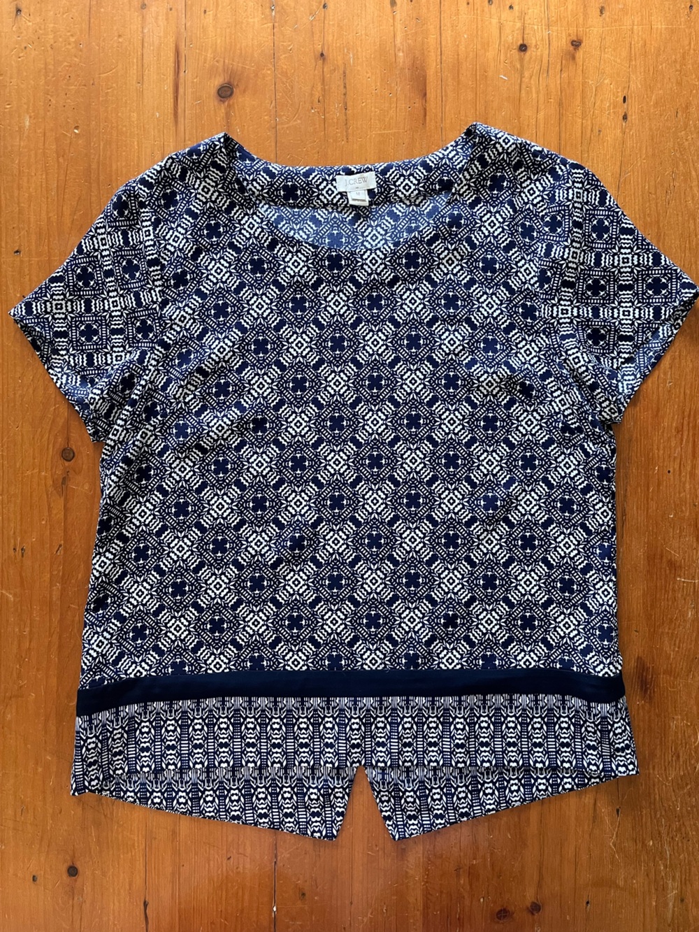 J.Crew Women’s Navy Patterned Short Sleeve Blouse Top